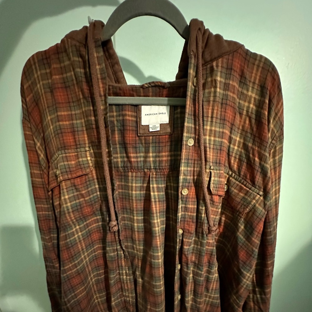 Oversized Distressed Button-Up Hoodie Flannel